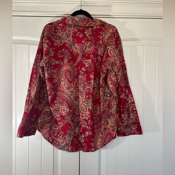 LAUREN Ralph Lauren Red/Gold Paisley Print Pajama Top. Size XL. - Picture 2 of 9